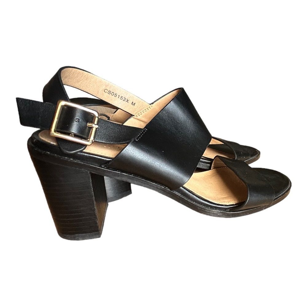 CAMILLE BIS RANDA Leather Black Stack Block Heels Size 8 NEW